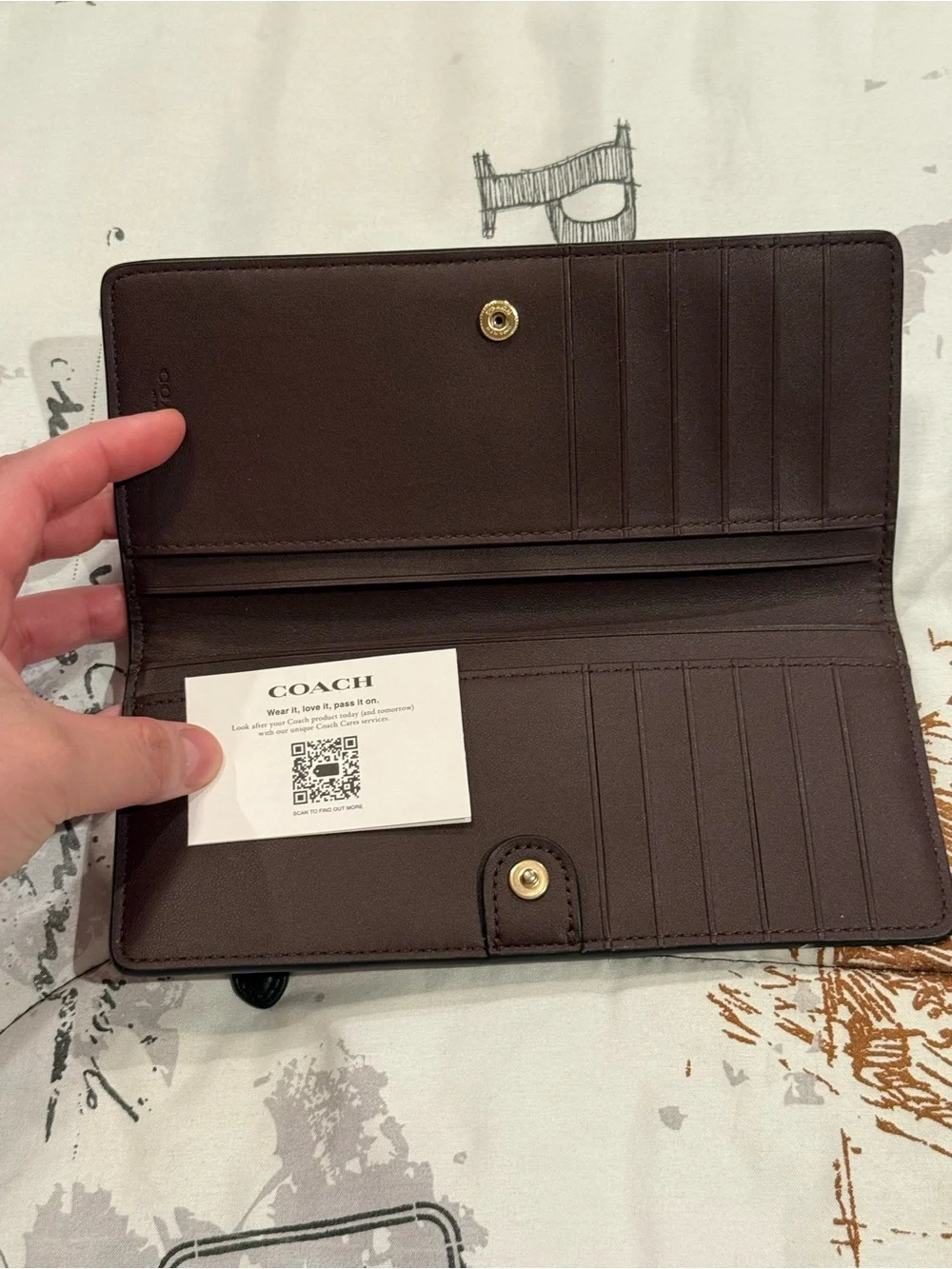 Coach Black Leather Long Wallet Penguin Print